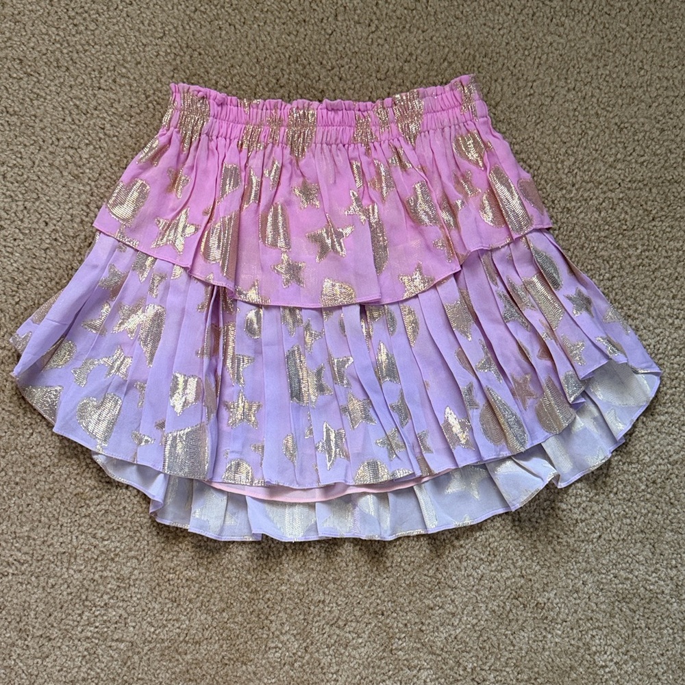 LoveShackFancy Pink and Gold Layered Women's Skirt